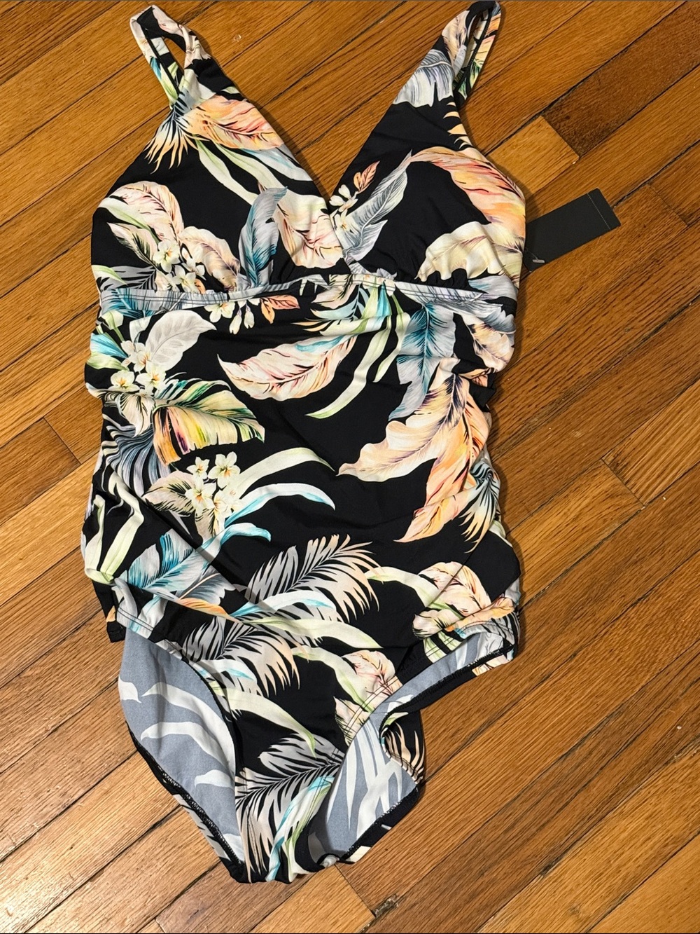 Jantzen Black Swimwear Tag with Floral Accent